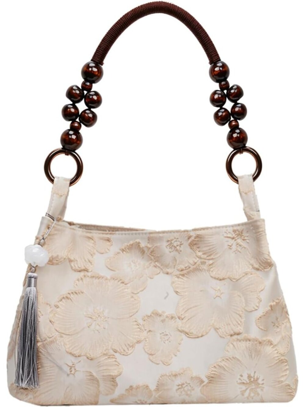 Floral Embroidery Shoulder Purse for Women, Vintage Flower Embossed Fabric Hobo